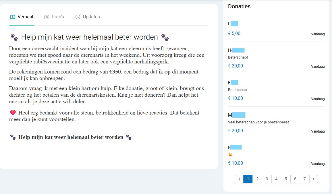 Betrouwbare inzamelingsactie met verhaal en donatieoverzicht